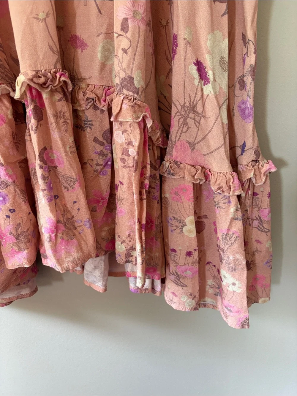 Spell & The Gypsy Wild Bloom Floral Mini Dress Medium Boho Pink Purple Ruffle